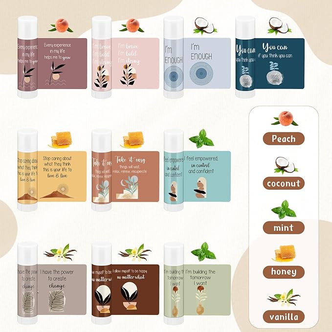 Mental Health Awareness Gifts Lip Balm Bulk Inspirational Lip Balm with Positive Daily Affirmation Cards Self Care Gifts Gifts for Women Men Stress Relief Family Reunion Favor(30 Sets)