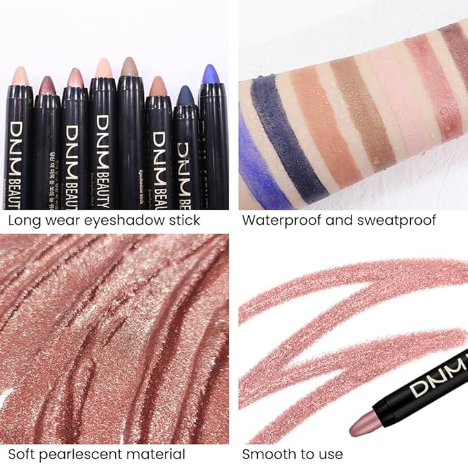 Kaely 8Pcs Cream Eyeshadow Stick Set, Sand Orchid Rose Desert Ginger Caramel Midnight Blue Blue, Matte Shimmer Eyeliner Pencil Eye Shadow Sticks Palette Makeup for Older Women, sombras para ojos 04