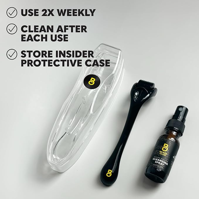 The Beard Club Derma Roller for Face, Body and Scalp - Microneedling Roller for Men and Women with 540 Titanium Microneedles - Beard Roller & Micro Needling Scalp Hair - Black