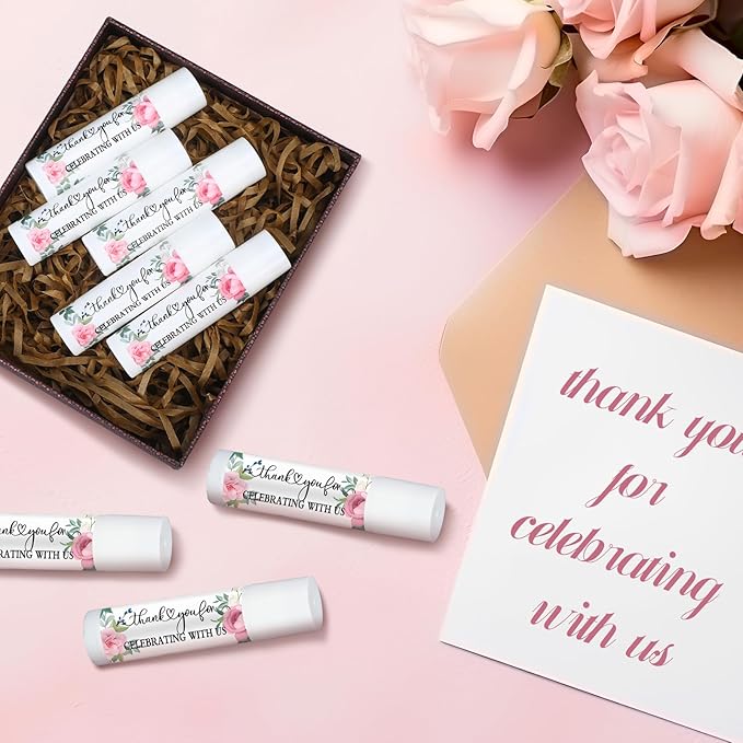 Dunzy 100 Pack Hello Fall Thanksgiving Party Gifts Bulk Lip Balms Favors Employee Appreciation Gifts Thank You Gifts Team Inspirational Gifts for Women Men Coworkers Satff Teachers(Pink Rose)