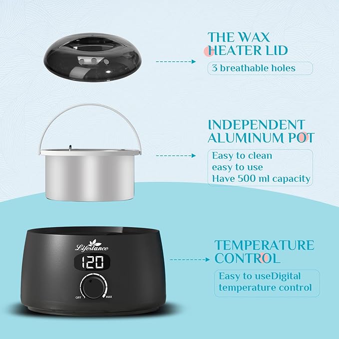 Lifestance Professional Wax Pot Warmer, L2 Premium Digital Wax Melt Machine for Hair Removal, 500ml 14oz LCD Wax Heater for Hard Wax Beads Fast Heat, Home Waxing for Body Brazilian Bikini Face Eyebrow
