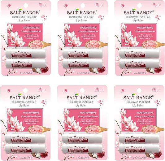 Salt Range Lip Balm, Formulated with Cherry & Shea Butter, 100% Natural, Soothing and Hydrating, Deep Nourishing, Organic Chapstick- 6 Count (12 Pieces)