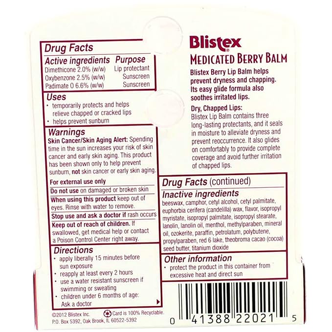 Blistex Medicated Lip Balm with SPF 15 for Dryness, Chapping and Soothes Irritated Lips, 0.15oz - Pack of 6