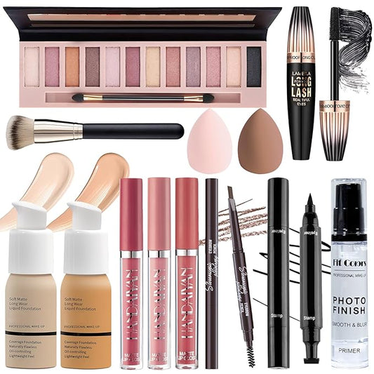 Makeup Set for Women Full Kit, Multipurpose Women’s Makeup Sets, Includes Eyeshadow Palette, Foundation Face Primer, Liquid Lipstick, Eyebrow Pencil Eyeliner Mascara, Makeup Brush