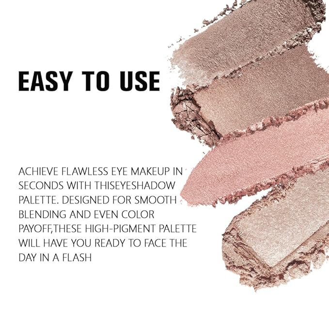 4 Colors Deep Rose Soft Pink Beige Brown Eye Shadow Palette Makeup, Neutral Matte Shimmer Eyeshadow Palette for Women Highly Pigmented Waterproof, paleta de sombras de ojos, Vegan 09