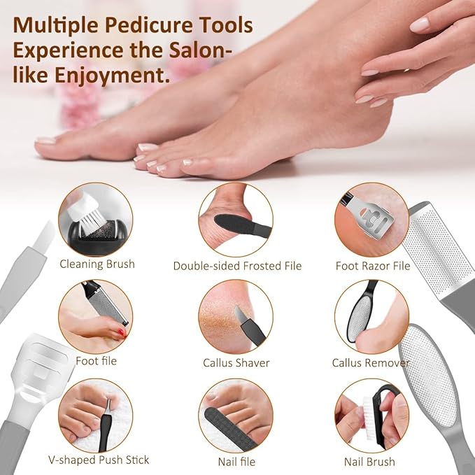 Electric Callus Remover for Feet,Rechargeable Foot File Hard Skin Remover,Waterproof 14 in1 Professional Pedicure Kit for Cracked Heels &Dead Skin,with 9 Roller Heads 2 Speed