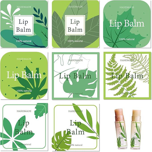 CRASPIRE Lip Balm Labels 80pcs Homemade Lip Balm Labels 2” Clear Lip Balm Labels for Tubes Printable Waterproof Lip Balm Stickers Labels for Lip Balm Handcream Candle Container(Leaves-Green)