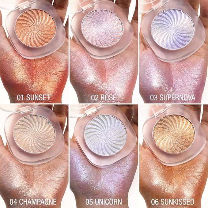 Cream Highlighter Makeup Palette, Glow Highlighters Makeup Powder, Suit for Cheeks, Body, Eyeshadow, Silver Light Pink Rose Gold Purple Champagne, Vegan, Talc Free (04)