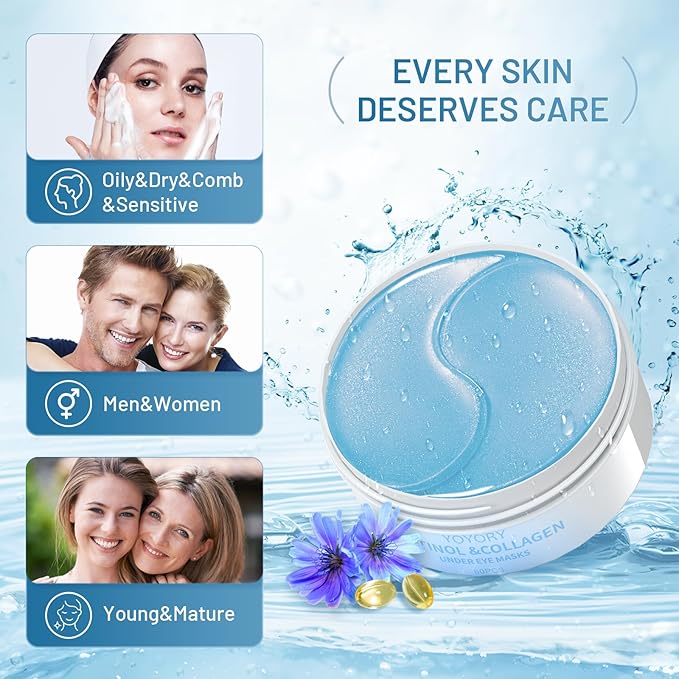 Under Eye Masks Patches - Hyaluronic Acid Collagen for Dark Circles,Eye bags, Fine Lines,puffiness Smoothing Skin Care Treatment Hydrating for Women and Men, (60 Pcs) Blue