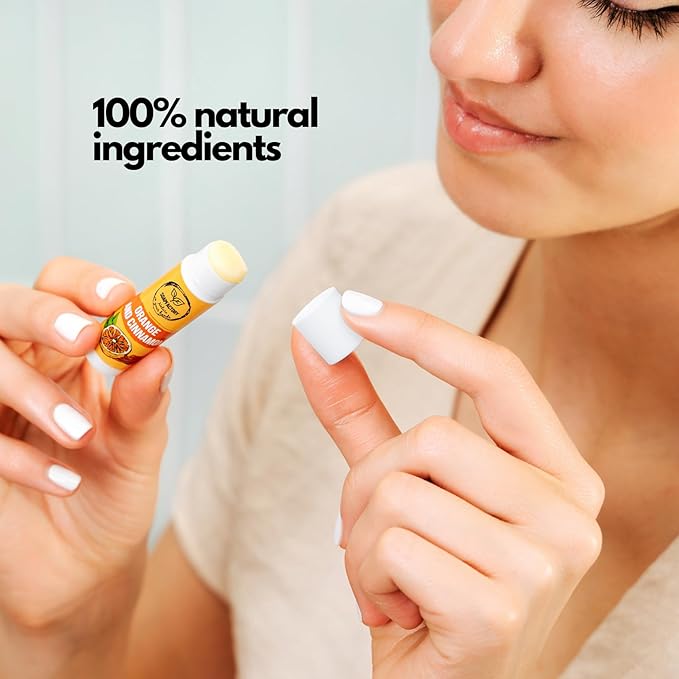 SoapFactory Natural Lip Balm for Dry cracked Lips with Orange and Cinnamon, Vegan, Organic Certified, Lip Care with Carnauba Wax for Women and Men, 0.17 ounce (Pack of 5)