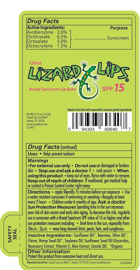 Lizard Lips SPF 15 Lip Balm (Citrus)