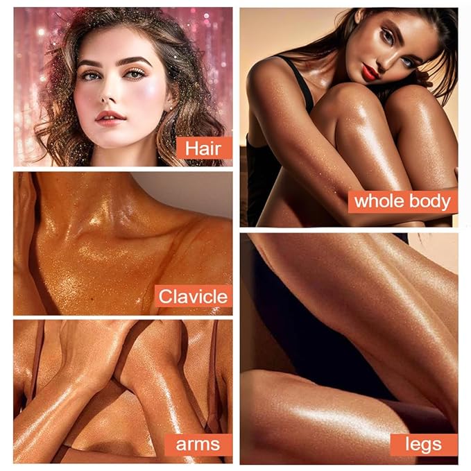 Glitter Body Highlighter Powder Body Shimmer Sparkle Face Brightening Highlighter Powder for Face Eyes Body Glow Makeup With sponge head(02#)
