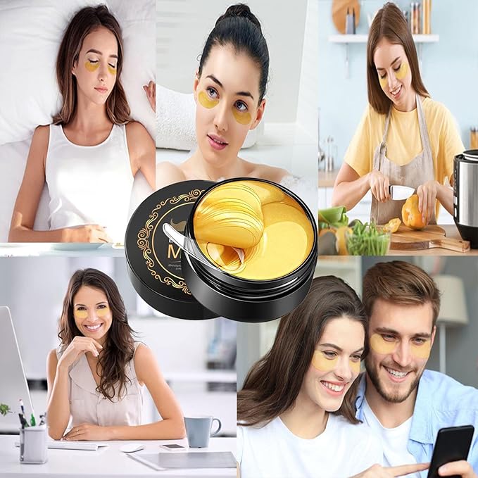Under Eye Patches, 24K Gold Eye Mask, Eye Patches for Puffy Eyes and Dark Circles Reduce Eye Bags Fine Lines Smooth Wrinkle, Anti-Aging,Hydrating, Eye Skin care Pads with Collagen (60PCS)