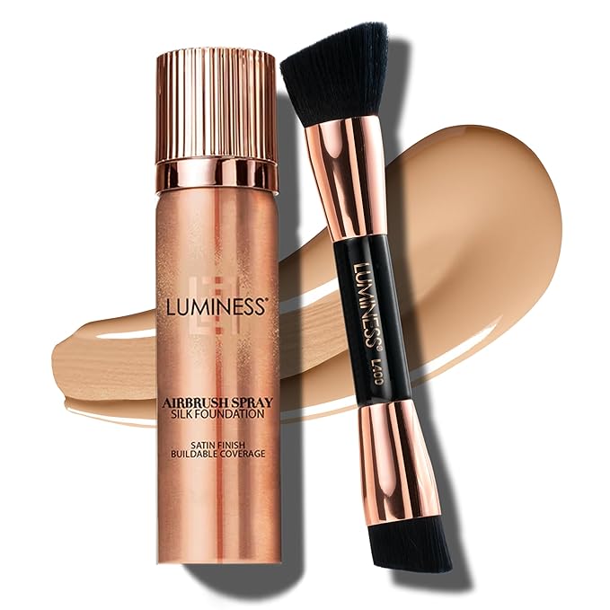 LUMINESS Silk Airbrush Spray Foundation & Buffing Brush Kit - Light Medium, Unisex, Skin Foundation Concealer