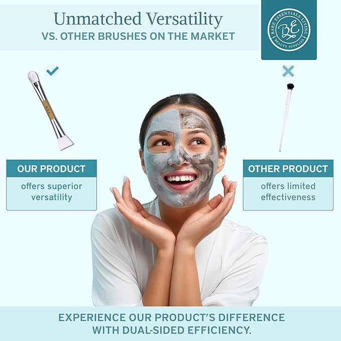 Bare Essentials Living Clay Face Mask Brush (3 Pack, Bamboo) Dual Soft Silicone Face Mask Applicator Brush Tool, Great Facial Essentials, Moisturizer Applicator & Skincare Brush for Facials