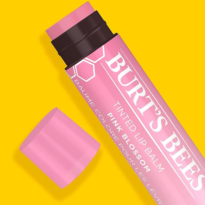 Burt's Bees Lip Tint Balm with Long Lasting 2 in 1 Duo Tinted Balm Formula, Color Infused with Deeply Hydrating Shea Butter for a Natural Looking Buildable Finish, Pink Blossom (2-Pack)
