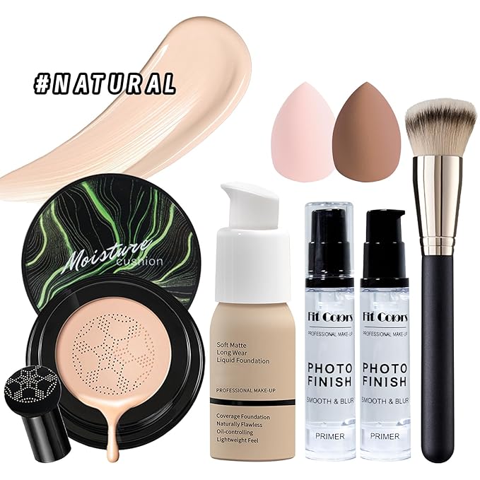 Face Primer, Makeup Brush and Sponges, Eyebrow Soap and Pencil, Mascara, Winged Eyeliner Stamp, cosmetic bag,Eyebrow Soap and Pencil, Mascara, Winged Eyeliner Stamp