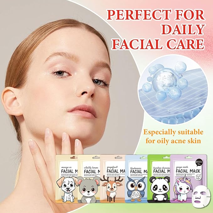 12 Pack Variety Facial Sheet Masks Skin Care Set, Hydrating Bulk Sheet Face Masks Skincare Gifts Set for Women Men, Long Lasting Moisturizing Face Mask Skincare for All Skin Type(11)