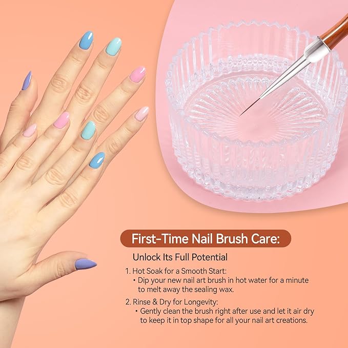 Nail Art Liner Brushes, 5Pcs Wooden Nail Brushes for Fine Drawing & Detailed Nail Art, Gel Polish Painting Tools for Long Lines & Nail Design Sizes 5/8/12/15/20mm(Wood color)