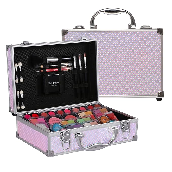 Hot Sugar Makeup Kit for Girls and Women - Full Starter Cosmetics Set with Eye Shadow Palette Lip Balm Blush Lip Gloss Brush Lip & Eye Pencil and Mirror