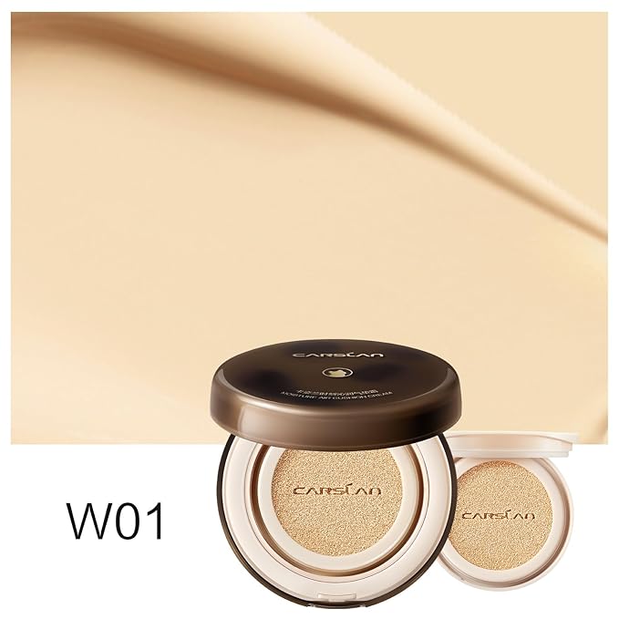 Lasting Air Cushion Cream Face Foundation Makeup, Lightweight, Medium to Full Coverage, Semi-Matte, Long-Lasting Oil Control Finish Foundation, W01 Natural Warm For Oil Skin (Refill Included)
