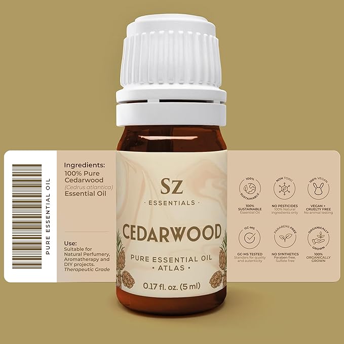 Cedarwood Essential Oil (Cedrus Atlantica) – Therapeutic Grade, 100% Pure & Natural with Soothing Woodsy Aroma for Relaxation, Aromatherapy, Skin Care & Diffuser - 0.17 fl oz. (5ml)