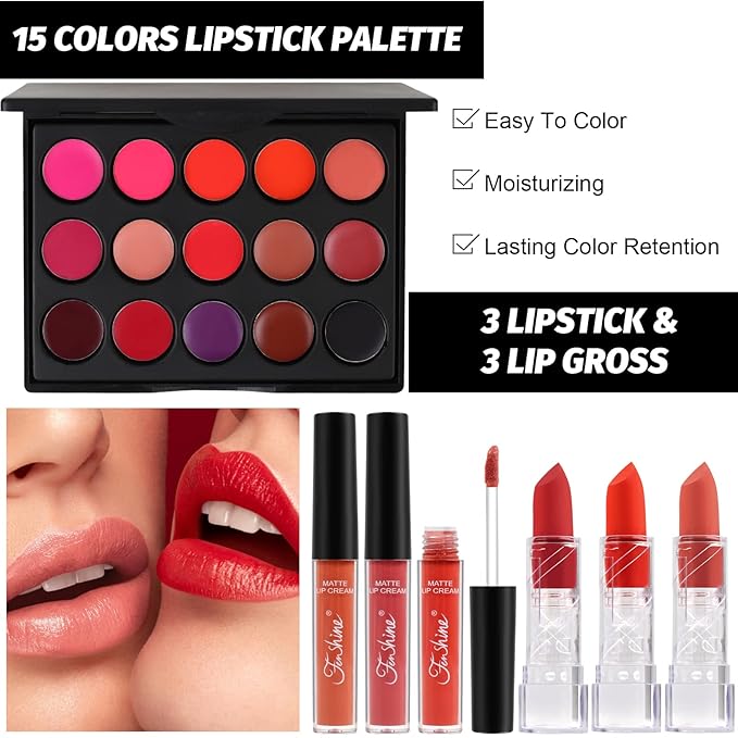 Fenshine All In One Makeup Kit for Women, Full Makeup Gift Set for Beginners, Makeup Essential Starter Bundle Include Eyeshadow Palette Lipstick Eyebrow Pencil Brush Set (Type C)