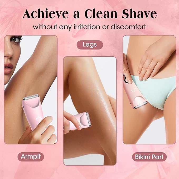Dermave Bikini Shaver Bikini Trimmer for Women,Cordless Pubic Hair Trimmer,IPX7 Waterproof & LED Display Ladies Electric Razors Body Hair Trimmers for Underarm Leg Arm,Gifts Pink