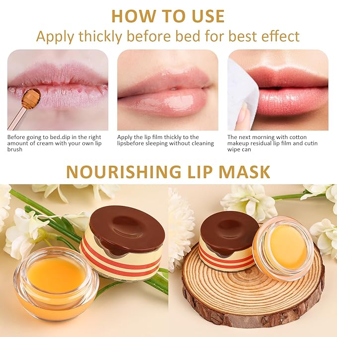 DMSKY 6 PCS Bee Lip Balm Honey Pot, Propolis Lip Mask Overnight, Moisturizing Hydrating Lip Sleeping Mask Prevention Dry and Cracked, Reduce Lip Lines