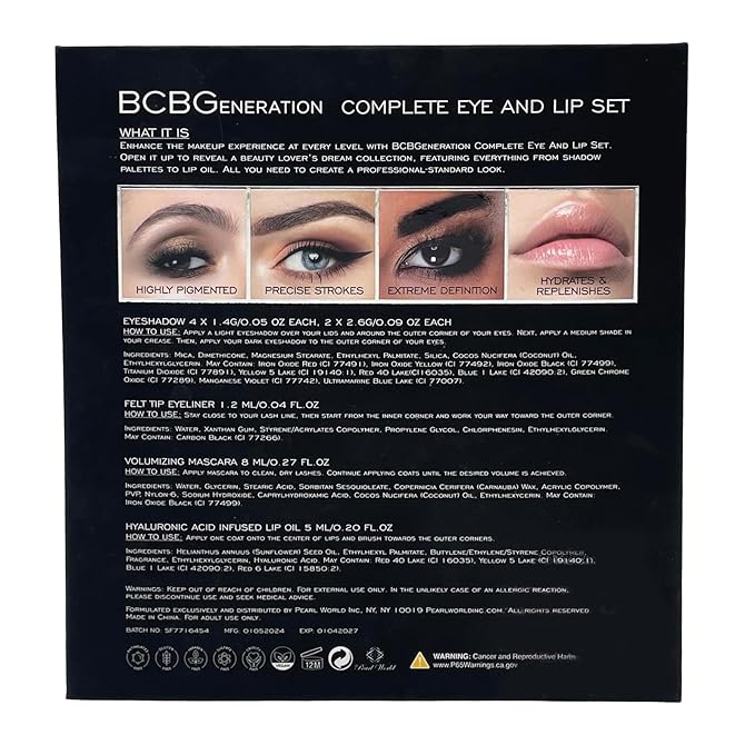 Natural Complete Eye and Lip Set - Includes Eyeshadow Palette, Eye Liner, Mascara, Lip Oil - 4 pcs
