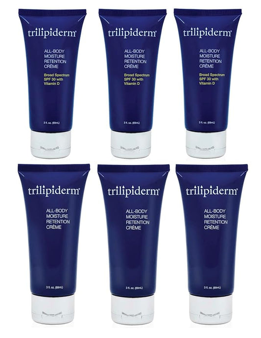 Trilipiderm 3 x All-Body Moisture Retention Creme 3x and All-Body Moisture Retention with Spf 30 Broad Spectrum 3oz size Travel Size 6-pack Sets - Air Travel, Gift, Purses, Gym Bag Lotion