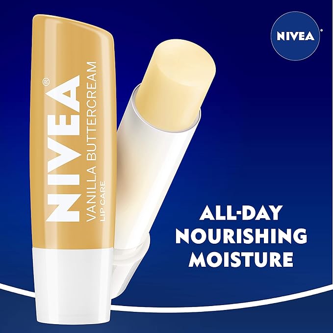 NIVEA Vanilla Buttercream Lip Care - All Day Moisturizing Lip Balm for Soft Lips - Pack of 4