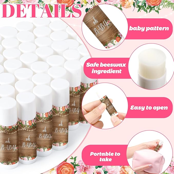 40 Pieces Lip Balm Bulk Baby Shower Jasmine Lip Balm Favors Floral Moisturizing Lip Balm for Women Children Men Girl kids Gender Reveal Favors Gift Baskets (Floral)