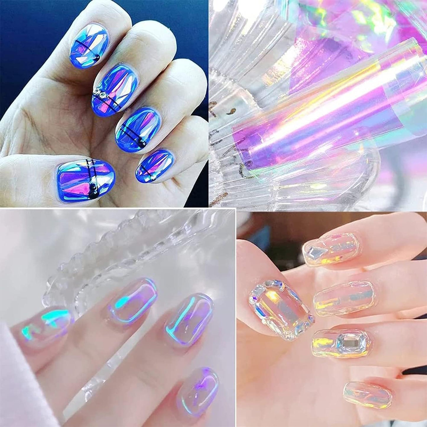 8 Sheets Gradient Glass Paper Nail Art Sticker,Colorful Laser Aurora Cellophane 3D Broken Glass Pieces Mirror Foils Nail Art Decoration for Women Acrylic DIY Nail Art Stickers