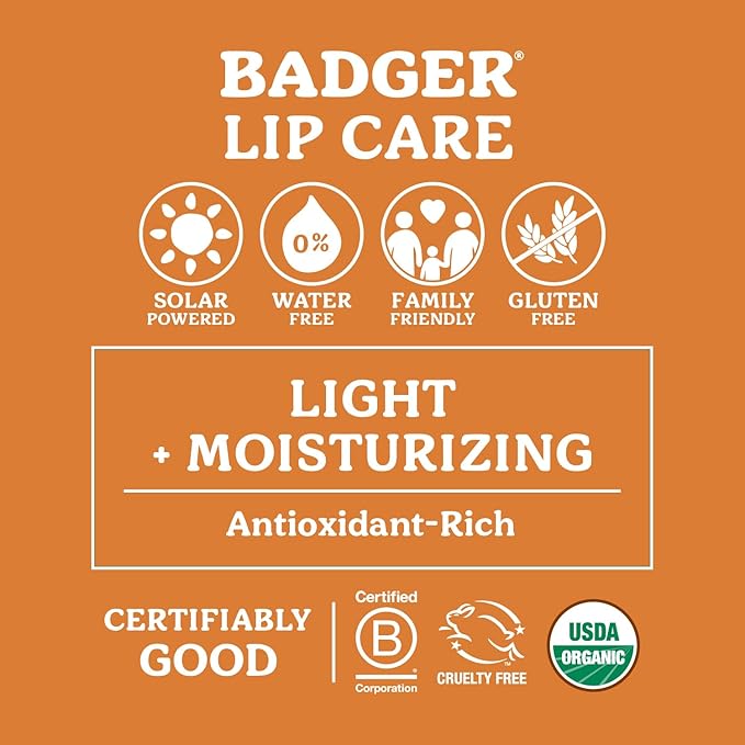 Badger - Classic Lip Balm, Unscented, Made with Organic Olive Oil, Beeswax & Rosemary, Certified Organic, Moisturizing Lip Balm, 0.15 oz (4 Pack)