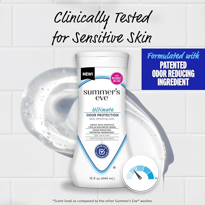 Summer's Eve, Whole Body Deodorant for Women, Ultimate Odor Control, Aluminum Free Deodorant, 3 Fl Oz + Feminine Body Wash with Boric Acid, Removes Odor, pH Balance, 15 Fl Oz