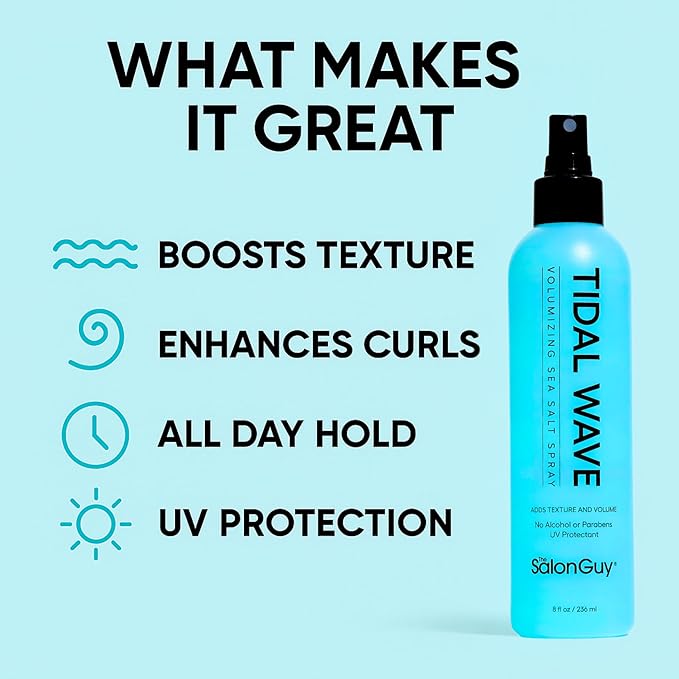 THESALONGUY Tidal Wave Sea Salt Spray โ Texturizing & Volumizing Hair Spray for Beach Waves, Natural Texture & Lift โ Styling Spray for Men & Women, 8 oz