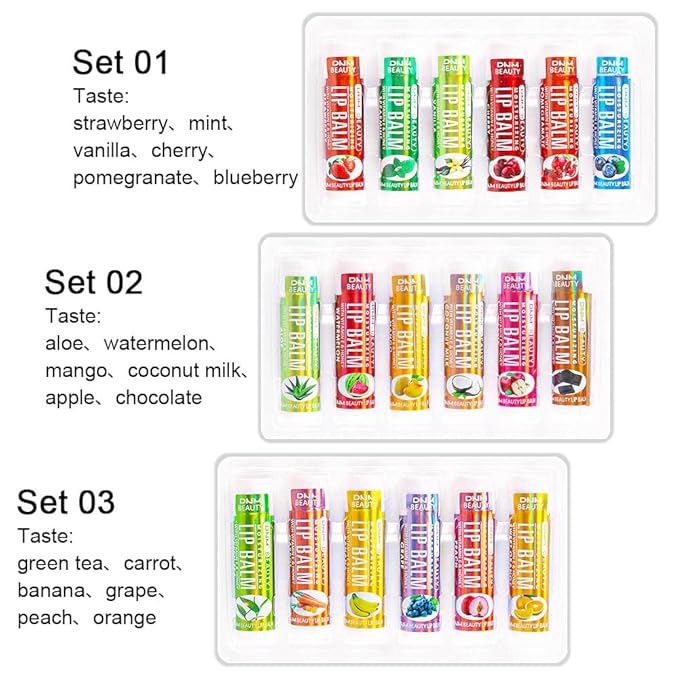 evpct 6Pcs Classic Fruit Flavour Flavored Lip Balm Set for Lip Care Chafed Chapped Cracked Lips,Natural Vitamin E Honey Aloe Vera Watermelon Mango Coconut Milk Apple Chocolate Moisturizing Lip Balm 2