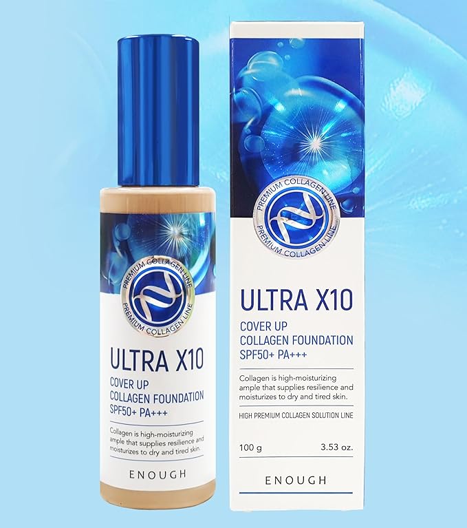 Enough Ultra 10X Cover Up Collagen Foundation, SPF 50+ PA+++, 21 Natural Beige, 3.53 oz (100 g)