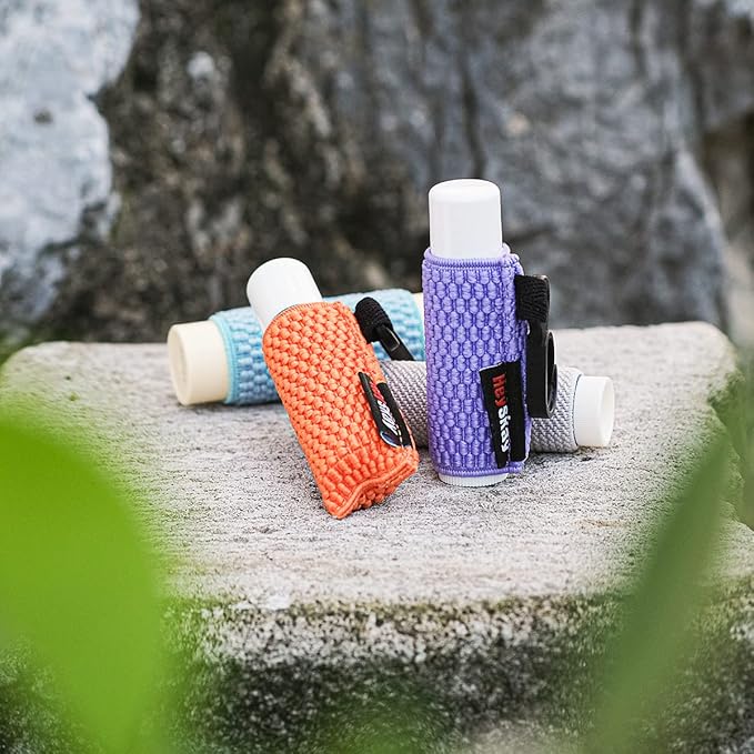 3PCS Lip Balm Holder Sleeves Keychain Lipstick Sleeves Lip Gloss Holder Keychain Chapstick Elastic Sleeves(Brown/light blue/purple)