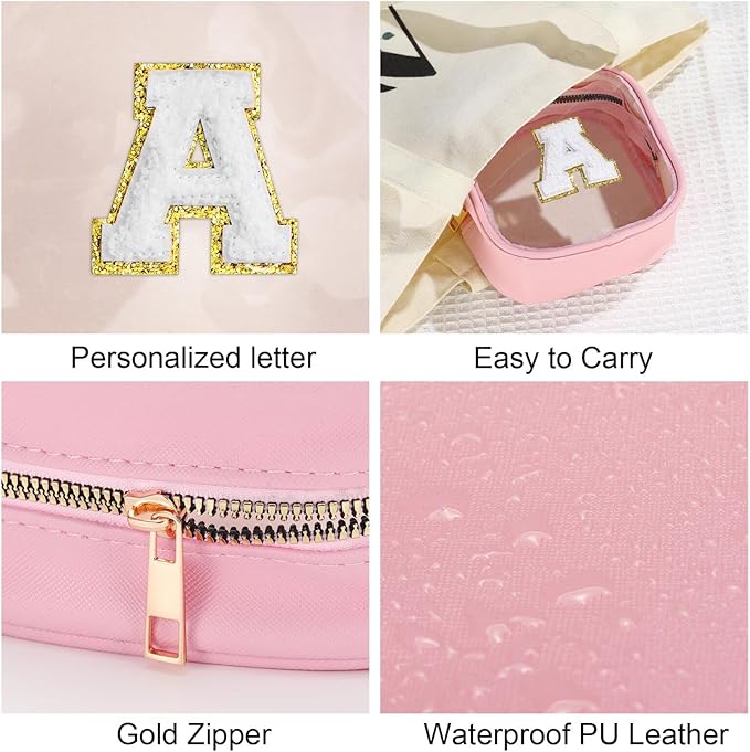 YOOLIFE Initial Make Up Bag Travel Toiletry Bag, Clear Makeup Bag Preppy Cosmetic Bags Organizer Travel Essentials Gifts for Women Teen Girlfriend Teacher Mom Birthday Mothers Day Gifts