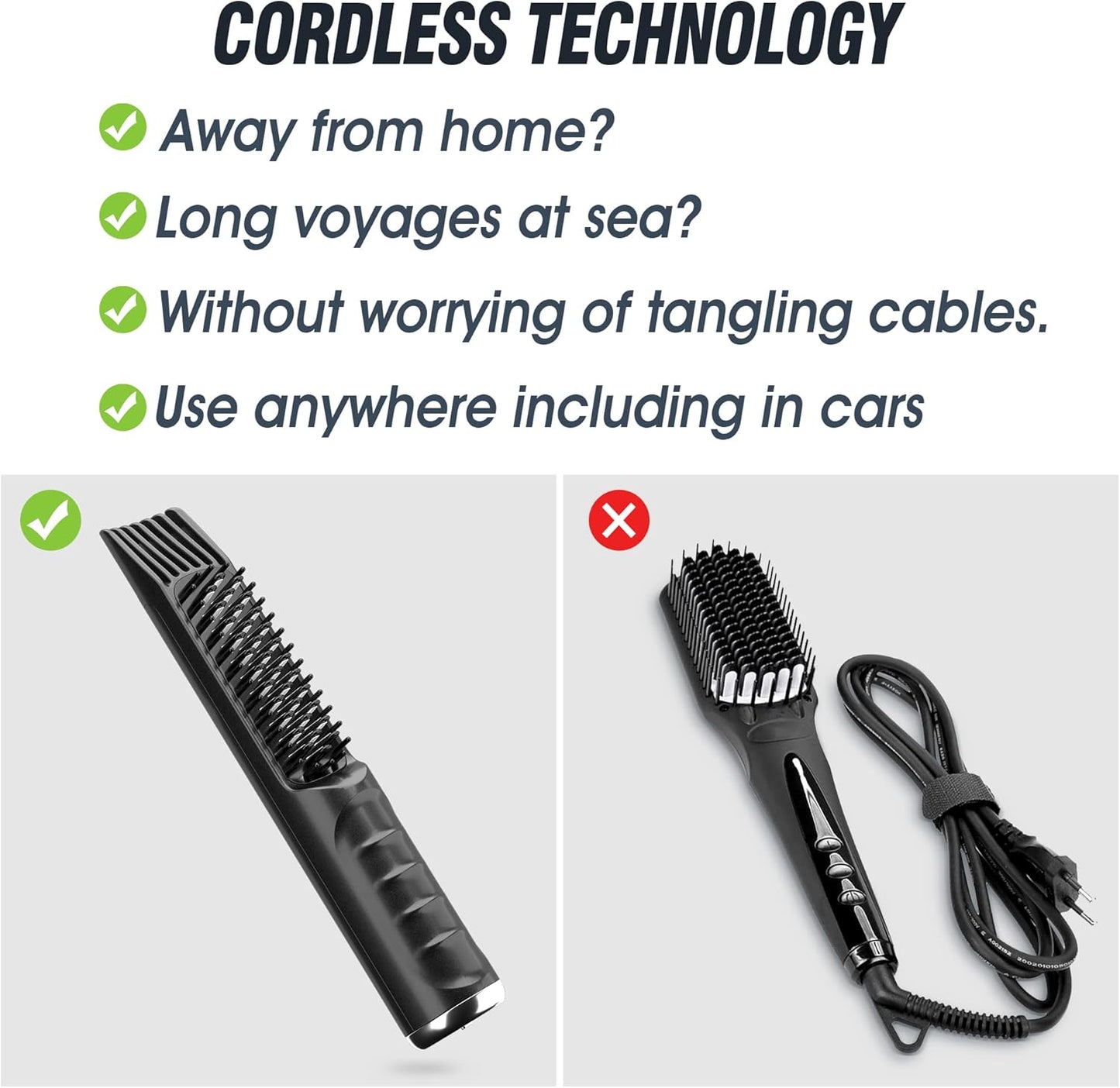 Cordless Beard Straightener, 3-in-1 Cordless Beard Straightening Comb - Brush for Men.