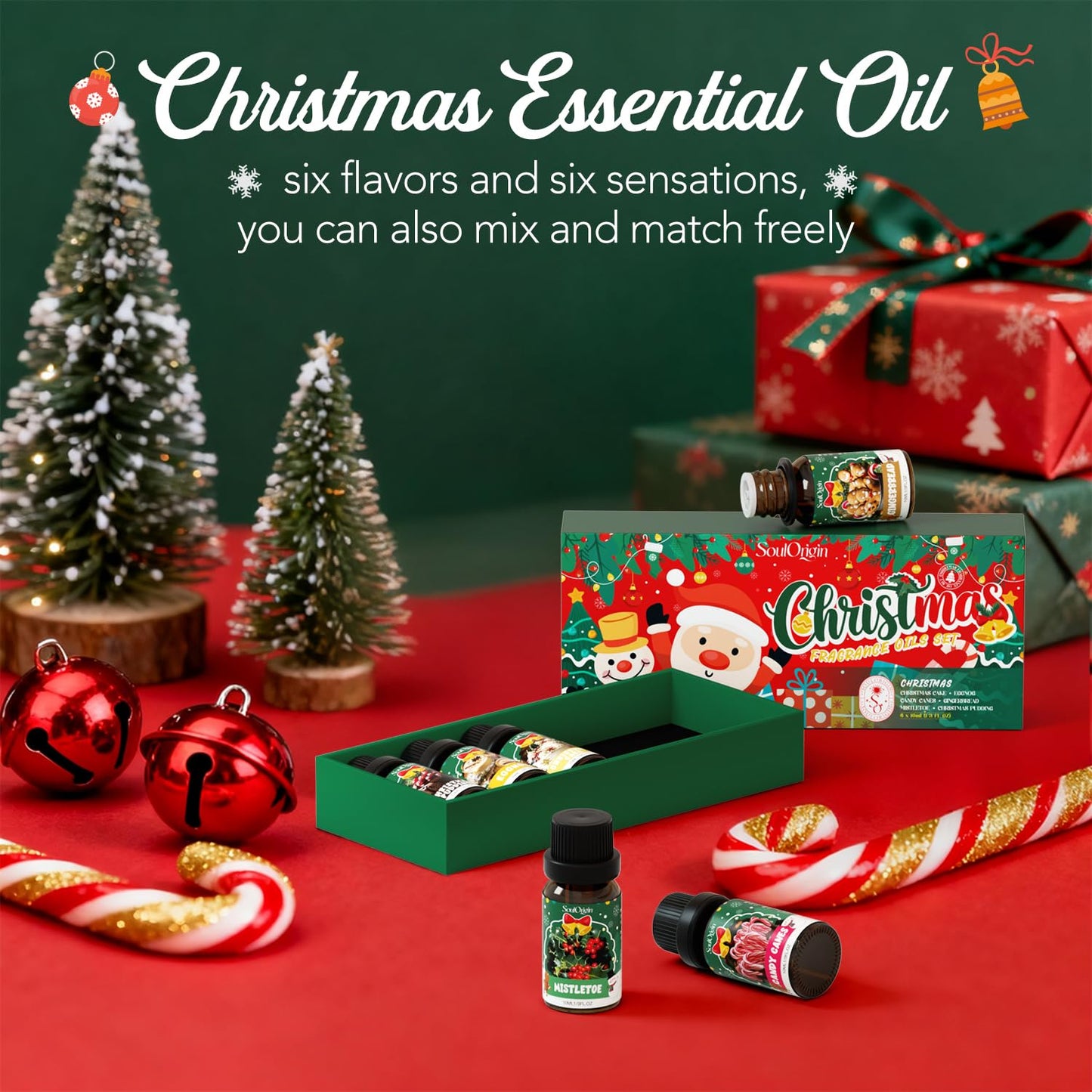 Christmas Essential Oils Set, Fragrance Oil Set for Diffuser, Scent Diffuser Oil for Candle Making-Christmas Cake, Eggnog, Candy Canes, Gingerbread, Mistletoe, Christmas Pudding