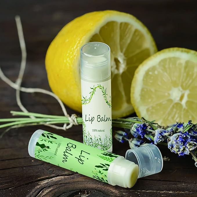 CRASPIRE Lip Balm Labels 80pcs Homemade Lip Balm Labels 2” Clear Lip Balm Labels for Tubes Printable Waterproof Lip Balm Stickers Labels for Lip Balm Handcream Candle Container(Leaves-White Green)