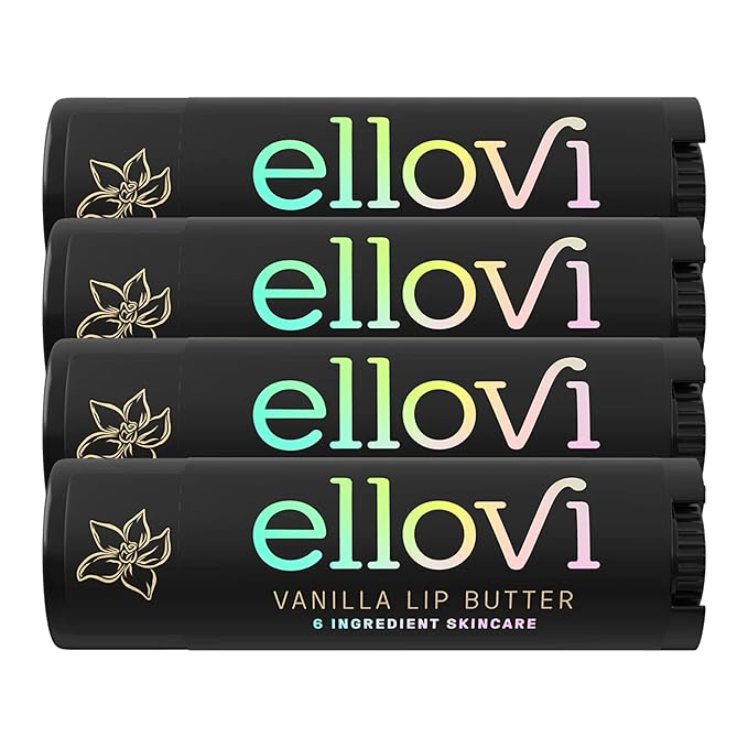 Natural Lip Butter Lip Balm - Vanilla - Pure Enough to Eat - Made With Just 6 Vegan Ingredients - 100% Natural & Organic Moisturizing Lip Care for All Day Hydration (4-Pack)