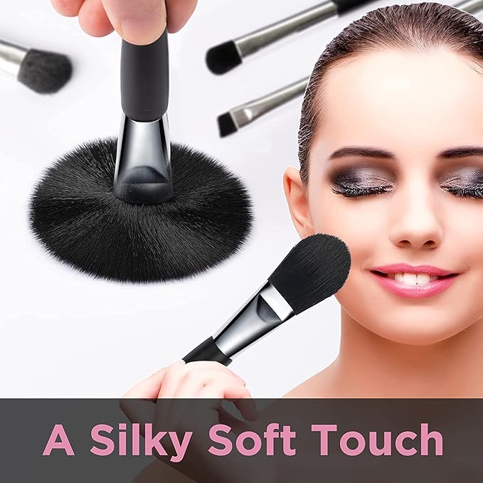 Travel Makeup Brushes Set w/Pouch, 5PCS Double Ended Portable Mini Cosmetic Brushes Kit for Foundation, Eyeshadow, Lip, Blush Make Up Brushes Professional(Black)