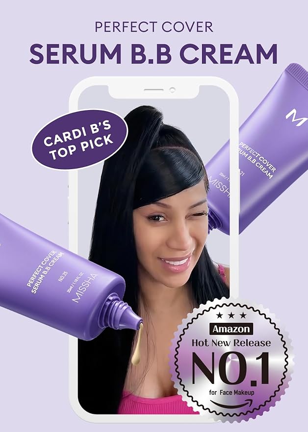 MISSHA M PERFECT COVER SERUM BB CREAM No.41 Medium Tan- Tan/Deep with Warm Undertone, BB Cream by Cardi B Pick, Skin Tint, Tinted Moisturizer, Skin Care Foundation Makeup, Korean Makeup,1.18 Fl oz