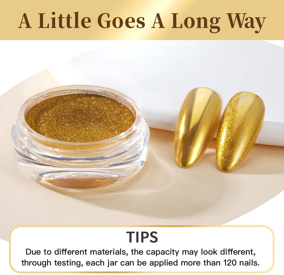 PrettyDiva Chrome Nail Powder - Gold Mirror Effect Nail Chrome Powders, Highlight Metallic Chrome Powder for Nail Art Pigment Chrome Powder for Nails (gold, 1g)