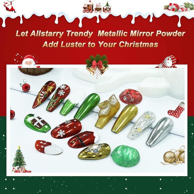 Allstarry Chrome Nail Powder 4 Colors Metallic Mirror Effect Pigment Chrome Iridescent Nail Glitter Magic Unicorn Glitter Dust Kit for Gel Polish Nail Art Decoration Resin Craft, Festivals