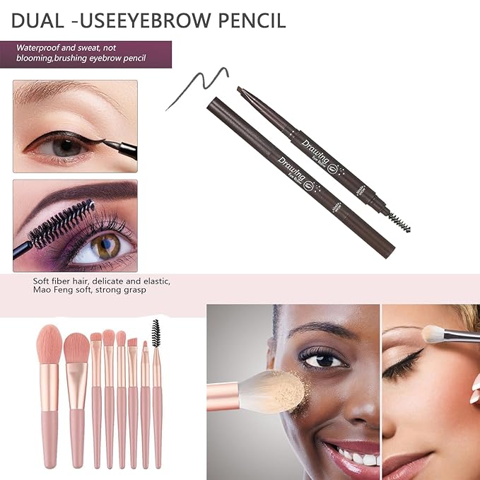 All in One Makeup Kit, Includes 20 Colors Eyeshadow Palette, RUIGPRO Foundation & Face Primer, Makeup Brush, Makeup Sponge, Eyebrow Soap, Winged Eyeliner Stamp, Gift Set for Women, Girls & Teens